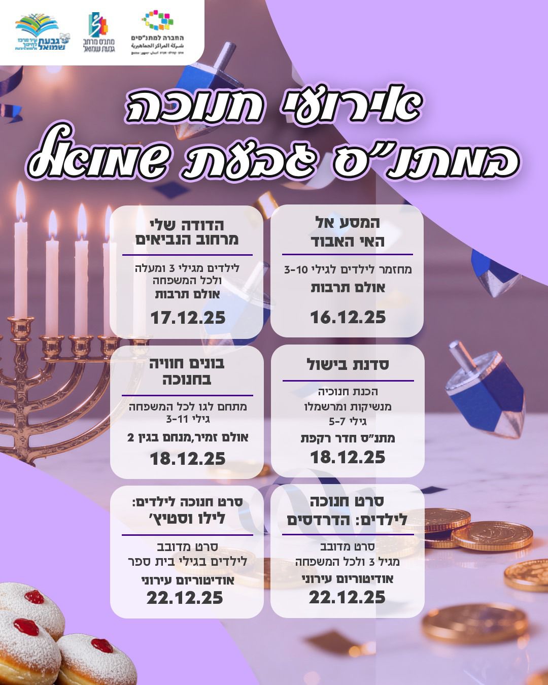 אירועי חנוכה במתנ"ס: 16/12-22/12